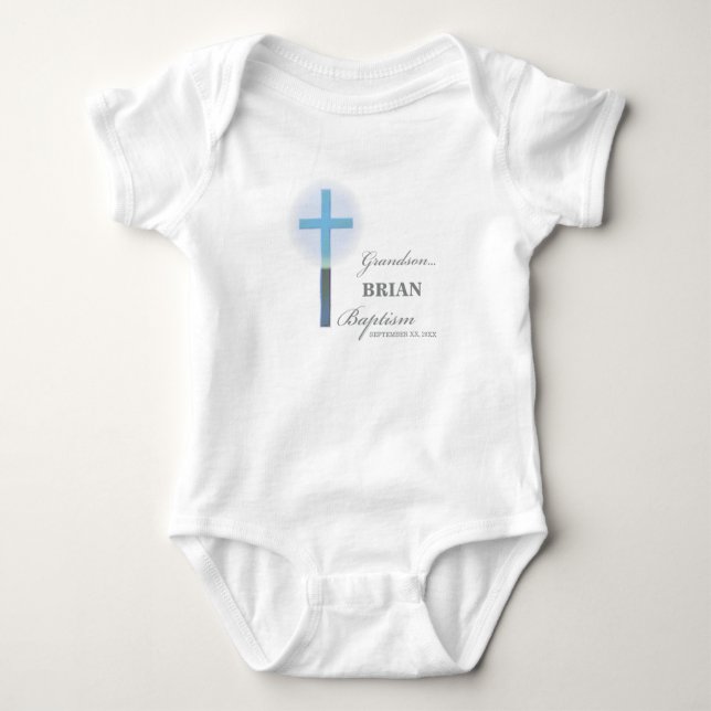 Grandson Baptisk Blue Lace Personalisiert Baby Strampler (Vorderseite)