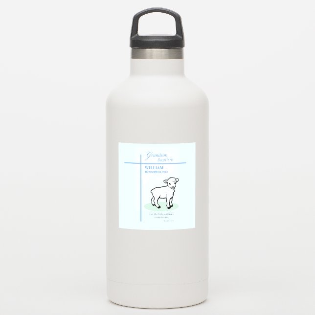 Grandson Baptisk Blue Lamb Personalisiert Aufkleber (Wassserflasche)