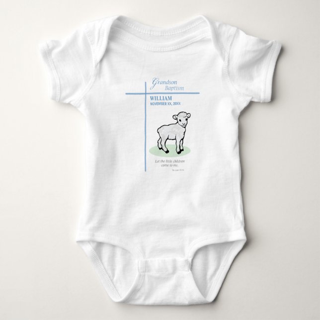 Grandson Baptisk Blue Lamb Personalisiert Baby Strampler (Vorderseite)
