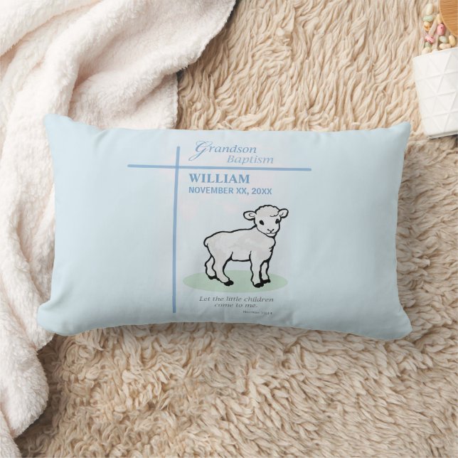 Grandson Baptisk Blue Lamb Personalisiert Lendenkissen (Decke)