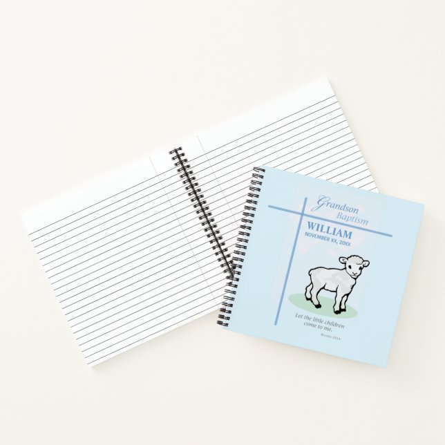 Grandson Baptisk Blue Lamb Personalisiert Notizbuch (Innenseite)