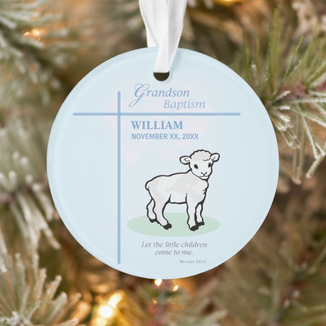 Grandson Baptisk Blue Lamb Personalisiert Ornament (Baum)