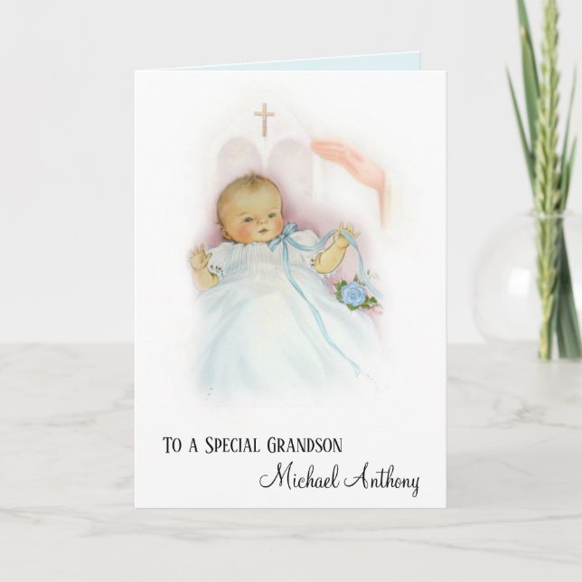 Grandson Baptismal Baby Boy Christening Blessing Karte (Vorderseite)
