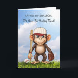 Grandson Baseball Birthday Monkey Bat Ball Glove Karte<br><div class="desc">Feiern Sie Ihren ganz besonderen Tag mit dieser lustigen Geburtstagskarte zum Baseball-Thema! Ein spielerischer Affe steht im Gras, bereit für das Spiel mit einem Schläger, Handschuh und einem Baseball in der Nähe. Der hellblaue Himmel verleiht dem Ganzen ein fröhliches Ambiente und ist somit eine großartige Wahl für jeden Baseball liebenden...</div>