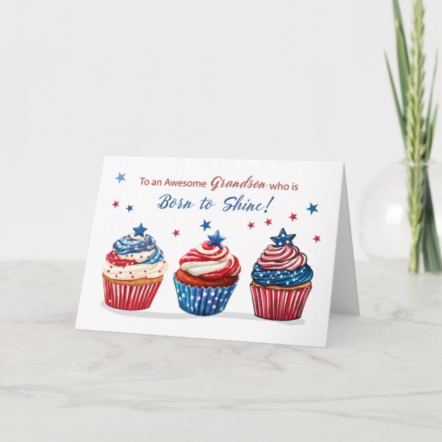 Grandson Birthday am 4. Juli Freedom Patriotic Karte (Vorderseite)