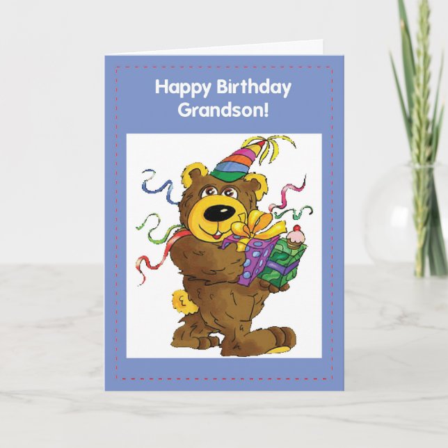 Grandson Birthday Bear Karte (Vorderseite)