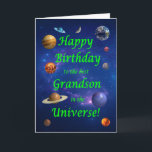 Grandson Birthday Best in the Universe Karte<br><div class="desc">Geben Sie Ihrem weltraumliebenden Enkel die beste Geburtstagskarte aller Zeiten! Sag deinem Enkel,  dass er der Beste im Universum ist. Eine Weltraumszene mit allen Planeten und dem Mond,  die sich einem glücklichen Geburtstag wünschen.</div>