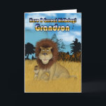 Grandson Birthday Card - Löwen und Junge Karte<br><div class="desc">Grandson Birthday Card - Löwen und Junge</div>