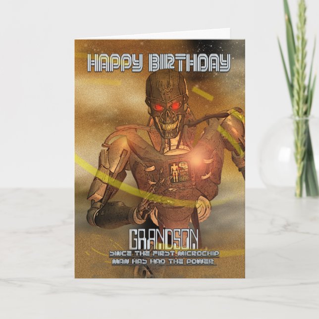 Grandson Birthday Card mit Cyborg - Moderner Robot Karte (Vorderseite)