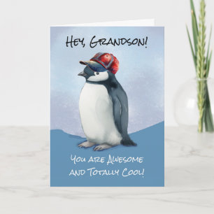 Grandson Birthday Cool Phantastische Penguin Baseb Karte