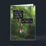 Grandson Birthday, Humorvoller Gnome im Wald Karte<br><div class="desc">Diese lustige Geburtstagskarte für Ihren Enkel zeigt einen illustrierten Cartoon mit einem weißen,  buschigen Bart und spitzen,  roten Hut,  hinter einem Busch in einem Foto eines Waldes - spricht Komplimente in einer Sprechblase mit lustiger,  handgezeichneter Schrift.</div>
