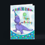 Grandson Birthday mit Lila Drachen Karte<br><div class="desc">Ein einzigartiges Design,  das viel Spaß macht,  mit einem Lila Drachen im Party-Hut,  der seine Limonade und seinen Ballon hält,  einer großartigen Karte für die Kleinen mit vielen Fab-Farben,  die sicher ein Lächeln ins Gesicht bringen</div>