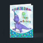 Grandson Birthday mit Lila Drachen Karte<br><div class="desc">Ein einzigartiges Design,  das viel Spaß macht,  mit einem Lila Drachen im Party-Hut,  der seine Limonade und seinen Ballon hält,  einer großartigen Karte für die Kleinen mit vielen Fab-Farben,  die sicher ein Lächeln ins Gesicht bringen</div>