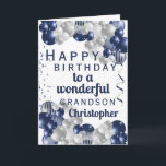 Grandson Birthday Navy Balloon Karte<br><div class="desc">Eine wunderschöne Wiege und Silberballon glückliche Geburtstagskarte. Dieses fabelhafte Design ist der perfekte Weg, um Ihrem Enkel einen guten Geburtstag zu wünschen. Personalisieren Sie mit unserem eigenen individuelle Name und Botschaft. Blaue Typografie.</div>