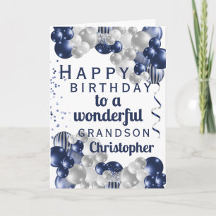 Grandson Birthday Navy Balloon Karte