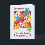 Grandson Birthday Puzzle Liebe bis Pieces Karte<br><div class="desc">Legen Sie die richtigen Stücke,  um den bald Ereignis werdenden Geburtstag Ihres Enkels zu feiern. Eines dieser Stücke ist,  eine niedliche,  lustige und farbenfrohe Grußkarte für ihn bereit zu haben,  sobald sein besonderer Tag kommt. Diese Karte wird eine gute Karte sein,  die man geben kann.</div>