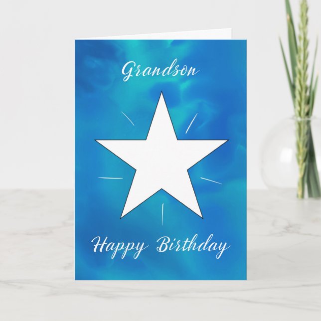 Grandson Birthday Star Blue Green Watercolor Karte (Vorderseite)