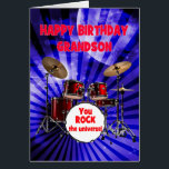 Grandson Birthday You Rock Drums<br><div class="desc">Eine Geburtstagskarte für einen Enkel. Schalten Sie die Lautstärke auf Geburtstagswünsche! Mit einem auffallenden Set an Trommeln und der Phrase "You rock the universum" ist diese Karte ein energiesparender Weg, das Leben des Party zu feiern. Egal, ob sie Schlagzeuger sind oder einfach nur Rockstar-Schwänze haben, diese Karte trifft alle richtigen...</div>