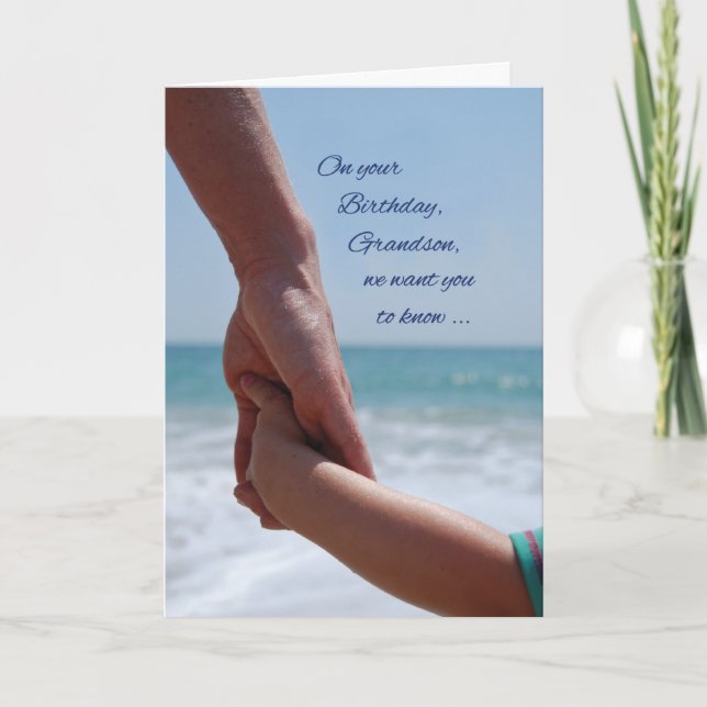 Grandson Child Birthday Holding Hands on Beach Karte (Vorderseite)