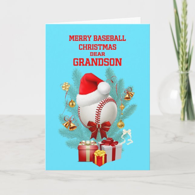 Grandson Christmas Baseball Feiertagskarte (Vorderseite)