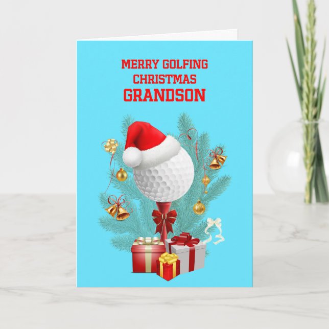 Grandson Christmas Golfball Feiertagskarte (Vorderseite)