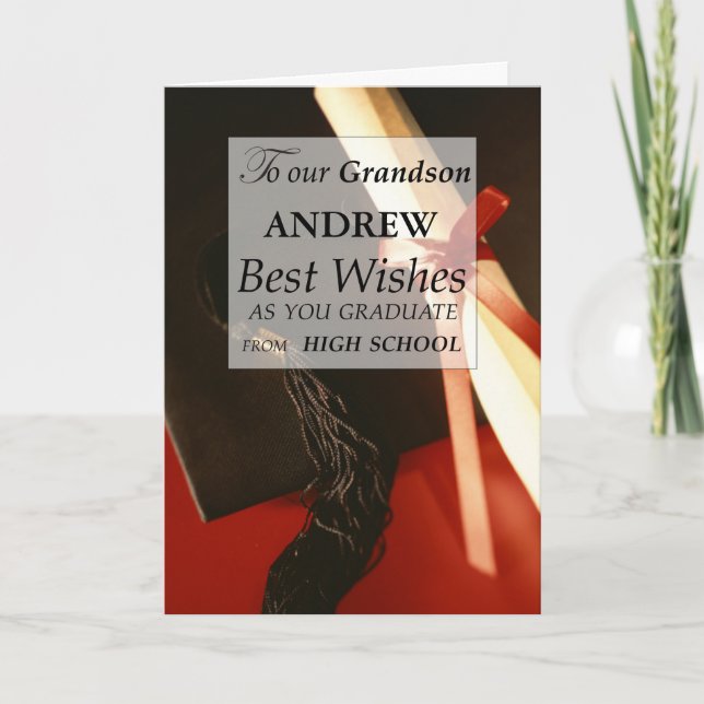 Grandson Custom Name High School Graduation Karte (Vorderseite)