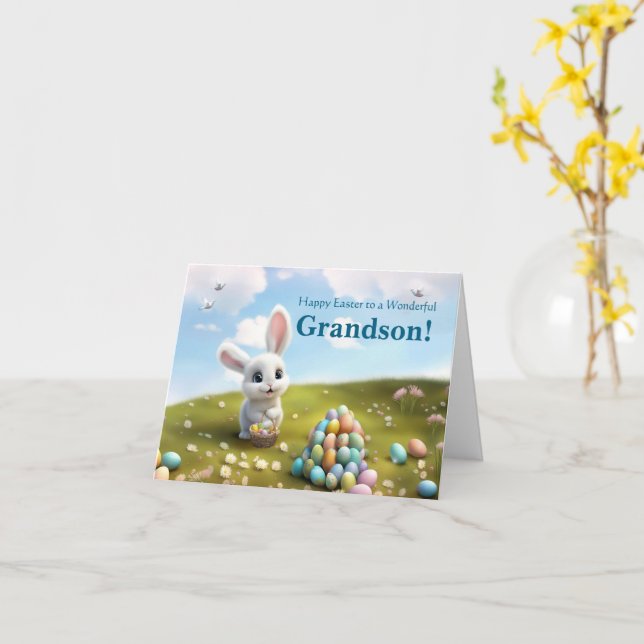 Grandson Cute Easter with Easter Bunny Karte (Gelbe Blume)