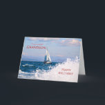 Grandson, eine Segelyacht-Geburtstagskarte Karte<br><div class="desc">Senden Sie Geburtstagsgrüße mit dieser schönen Karte. Eine Yacht segelt mit Wellen vorbei. Eine lustige Geburtstagskarte für Ihren Segler Enkel. Eine Karte für alle,  die Liebe Boote und das Meer. Die Insider-Nachricht kann an Ihre Anforderungen angepasst werden.</div>