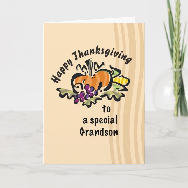 Grandson Erntedank mit Pumpkin Illustration Karte (Vorderseite)