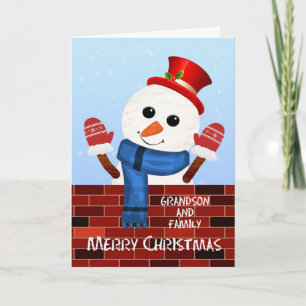 Grandson et famille Noël Snowman Carte de vacances