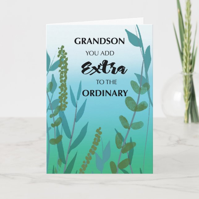 Grandson Extra Normal Birthday Green Blue Foliag Karte (Vorderseite)