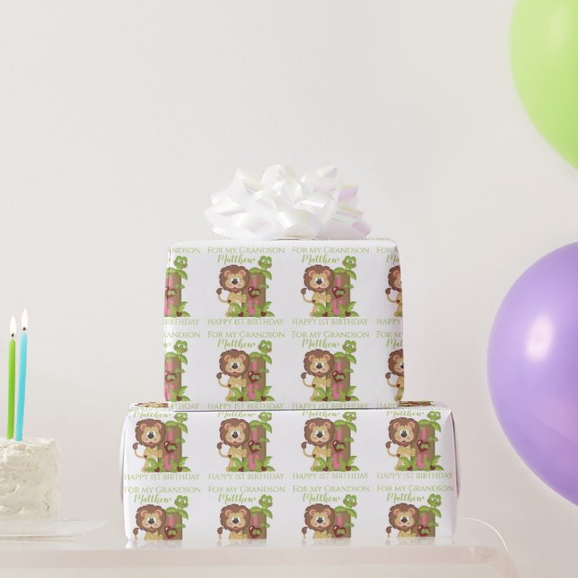 Grandson First Birthday Niedlich Lion Geschenkpapier (Partygeschenke)