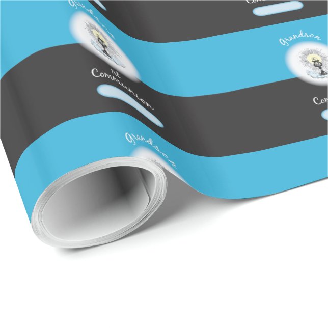 Grandson First Communation, Blue Cup Geschenkpapier (Rolleneckpunkt)