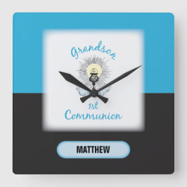 Grandson First Communion, Blue Cup Quadratische Wanduhr