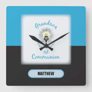 Grandson First Communion, Blue Cup Quadratische Wanduhr
