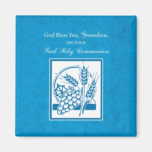 Grandson First Communion Blue, Weizen, Trauben Magnet (Vorne)