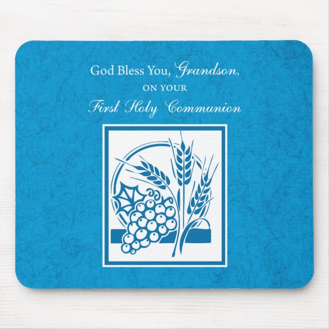 Grandson First Communion Blue, Weizen, Trauben Mousepad (Vorne)