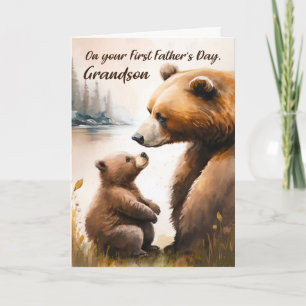 Grandson First Vatertag Papa and Baby Bear Karte