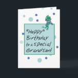 Grandson Frog in Jeans, Geburtstag, Polka Dots Karte<br><div class="desc">Ihr Enkel ist gewartet und bereit für einen guten Spaß! Diese Geburtstagskarte enthält einen niedlichen Frosch,  der auf einer Meldungsbox sitzt und seinen Wünschen schwingt!</div>