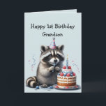 Grandson Fun Raccoon 1. Karte<br><div class="desc">Grandson Fun Raccoon für den Ersten Geburtstagskuchen ,  Wildtier,  Naturgrafik</div>