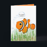 Grandson Geburtstag Clownfisch in Algen Karte<br><div class="desc">Clownfische in Algen und Blasen mit Flasche und Seestern zum Geburtstag von Enkel</div>