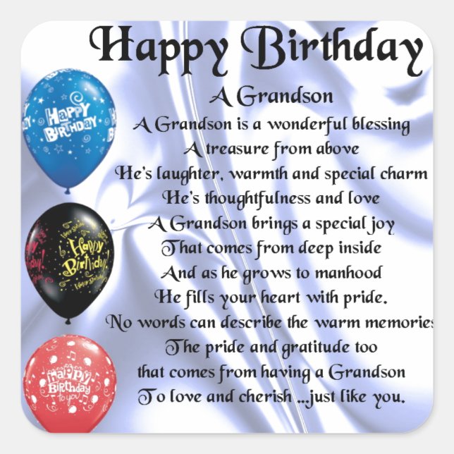 Grandson Geem - Happy Birthday Quadratischer Aufkleber (Vorderseite)