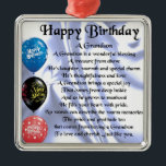 Grandson Geem - Happy Birthday Silbernes Ornament<br><div class="desc">Ein großartiges Geschenk für einen Enkel zum Geburtstag</div>