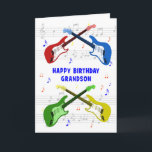 Grandson Guitars Birthday Card Karte<br><div class="desc">Eine schöne Geburtstagskarte für einen Enkel. Elektrische Gitarre farbenfrohe Kunst mit einer Musikskala im Hintergrund. Du kannst nicht zu viele Gitarren haben. Eine sehr coole Gitarren-Geburtstagskarte feiert die Energie und den Spaß dieses Musikinstruments. Eine perfekte Geburtstagskarte für Gitarristen und Musikliebhaber.</div>