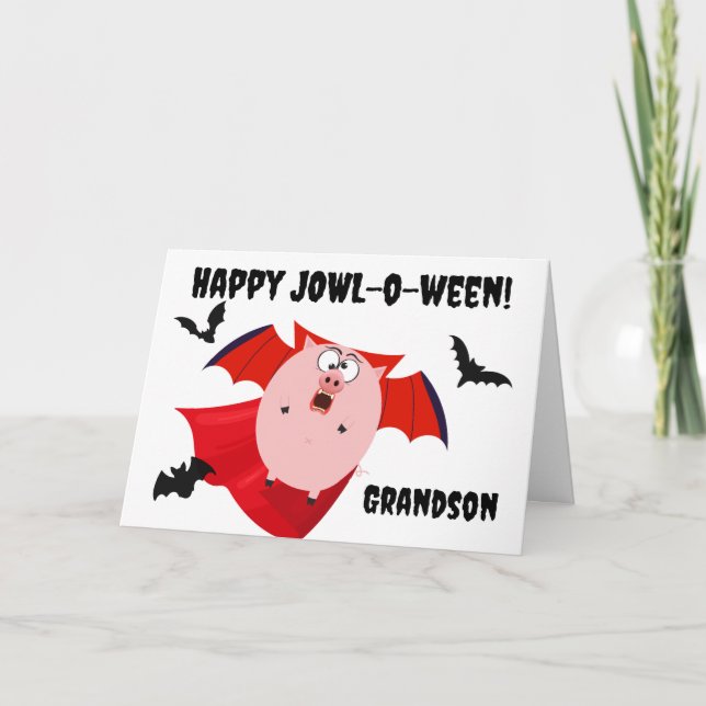 Grandson Halloween Jowloween Funny Pig Vampire Karte (Vorderseite)
