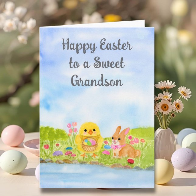 Grandson Happy Easter Baby Chick  Karte (Von Creator hochgeladen)