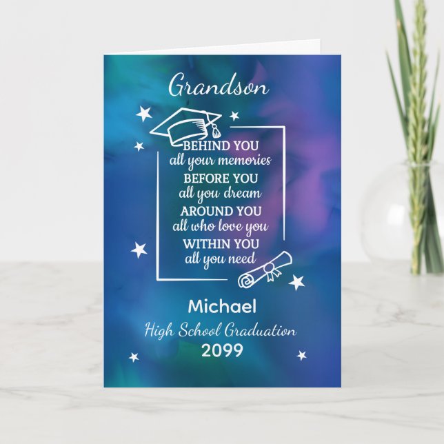 Grandson High School Graduation Custom Name Year Karte (Vorderseite)