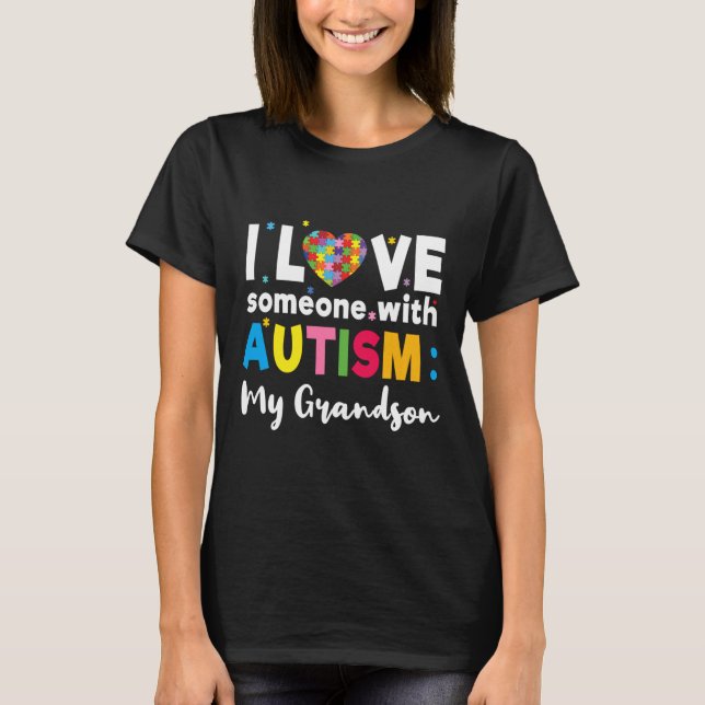 Grandson I Liebe Herz Special Autismus Bewusstsein T-Shirt (Vorderseite)