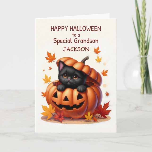 Grandson Individuelle Name Halloween Niedlich Blac Karte (Vorderseite)