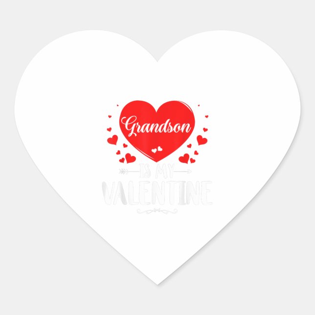 Grandson Is My Valentine Matching Fam Grandma Gift Herz-Aufkleber (Vorderseite)